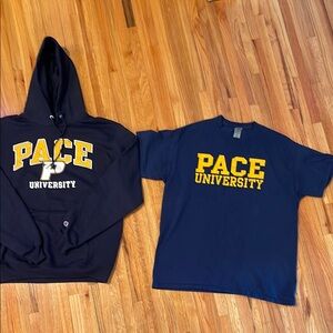 Pace University Champion Blue Men’s Sweatshirt and Gildan T-shirt
